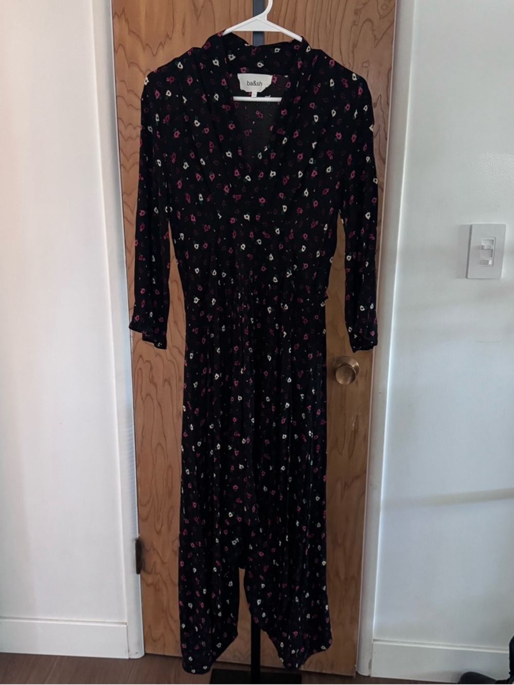 ba&sh Black Maxi Dress with Pink and White Floral Print women 1